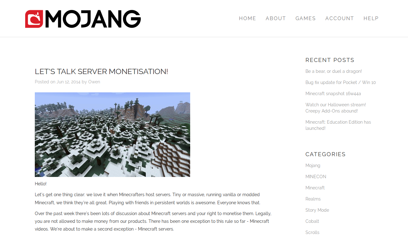 Mojang et la monétisation